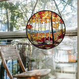 Stained Glass Window Hanging Fall Birch Tree Forest Scenery 6.3" - Suncatcher Door Garden Sun Catcher Home Decor Birthday Christmas for Mom Men Woman Friend Nana