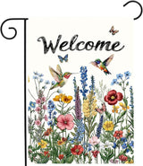 Spring Hummingbird Garden Flags Floral Summer banner for Outside 12x18 Double Sided Wildflower Yard Signs Small Outdoor Seasonal Decorative