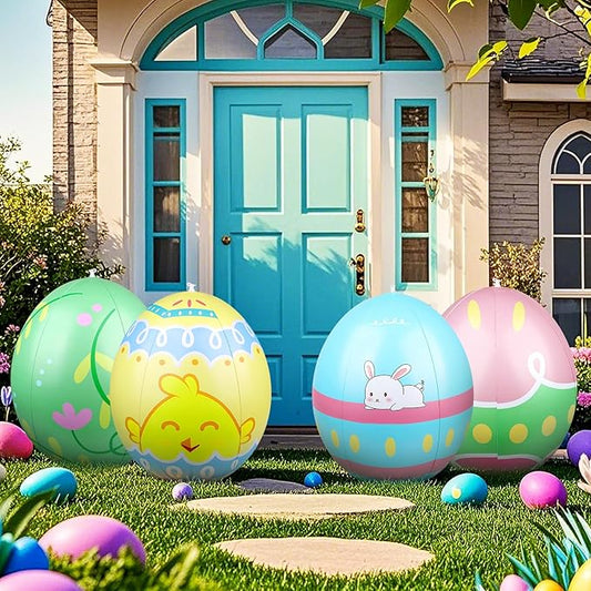 4 Packs 24 Inch Inflatable Easter Eggs Outdoor PVC Inflatable Hanging Eggs Blow Up Easter Egg for Egg Hunts Yard Garden Outdoor Decoration