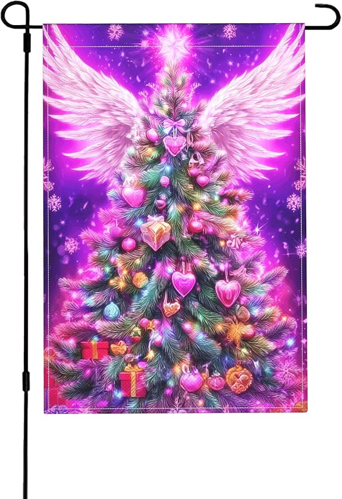 Christmas Tree Garden Flag Seasonal Double Sided 12 x 18 Inch Small Yard Flag for Indoor Outdoor Decor Holiday All Seasons