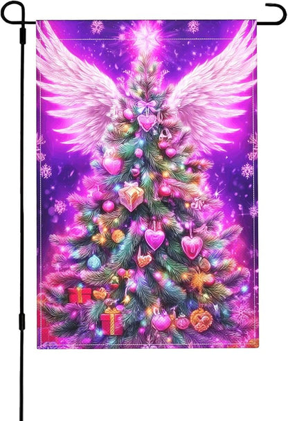 Christmas Tree Garden Flag Seasonal Double Sided 12 x 18 Inch Small Yard Flag for Indoor Outdoor Decor Holiday All Seasons