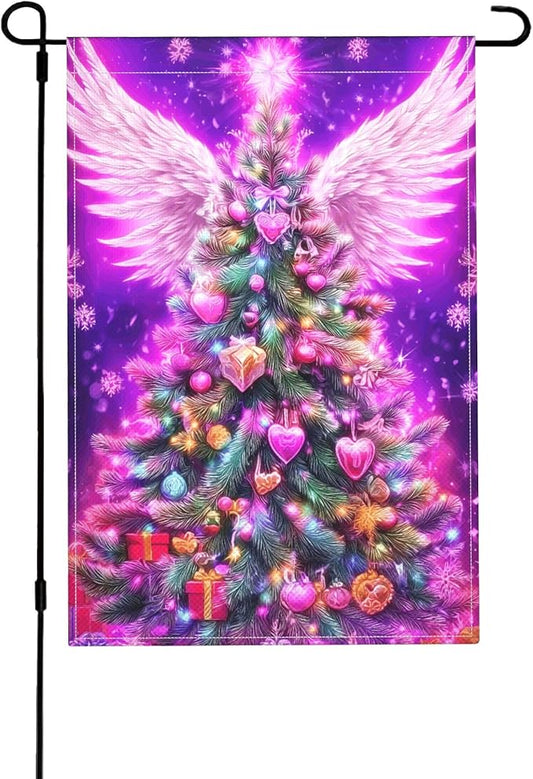 Christmas Tree Garden Flag Seasonal Double Sided 12 x 18 Inch Small Yard Flag for Indoor Outdoor Decor Holiday All Seasons