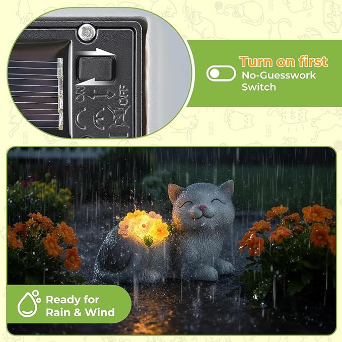 Solar Cat Garden Statue for Mom & Women, Unique Mom Gifts for Christmas, Cute Outdoor Yard Art & Patio Decorations for Grandma & Mother in Law