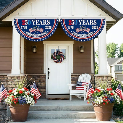 4th of July Patriotic Bunting - American Flag Bunting 2 X 4 Ft, 250 Years American Flag, 4th of July Party Decorations, 1776-2026 250 Year American Anniversary Flag Indoor Outdoor Hanging Decor-2PCS