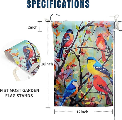 Tree Birds Flag Spring Summer Fall Garden Flag Seasonal Small Yard Flags for Outside 12x18 Double Sided Outdoor Front Door Backyard Decorations