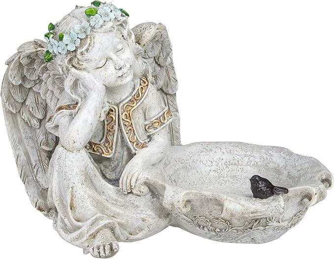 12.25" Sitting Angel Bird Feeder Outdoor Garden Statue