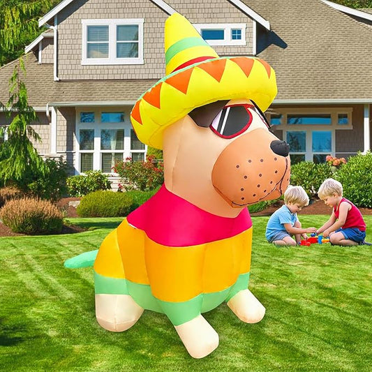 5 FT Cinco De Mayo Inflatables Outdoor Decorations, Bulldog with Taco Sombreros Glasses May 5 Blow up Inflatable Shar Pei Dog for Holiday Party Décor
