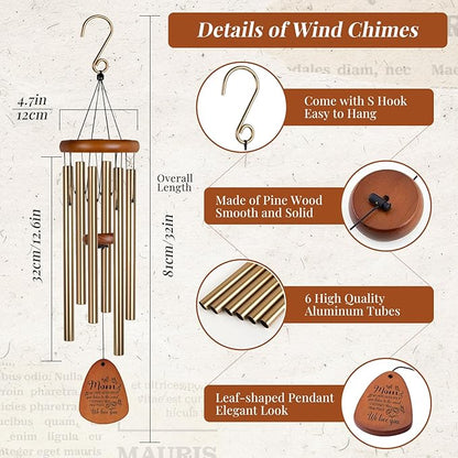 Mom Gifts for Christmas - Golden WindChimes for Outside,Birthday Gifts for momr for Gardens/Lawns/Entryways, Thoughtful Keepsake Gift for Special Occasions
