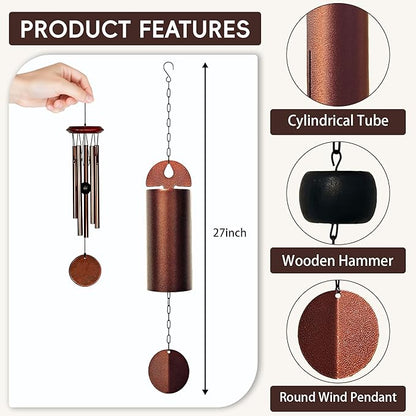 27" Wind Chimes for Outside Deep Tone - Heroic Windbell Deep Resonance Serenity Bell,Windchimes Outdoors Decor for Patio Yard Porch Garden,Memorial Wind Chimes Gifts for Mom Grandma,Christmas, Bronze