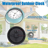 Crosstime 12 Inch Outdoor Clock Waterproof with Thermometer,Vintage Indoor Outdoor Wall Clocks for Patio, Pool, Garden, Bathroom Wall Decor - Teal