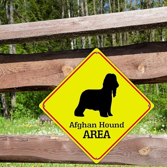Caution Afghan Hound Crossing XING Tin Sign Afghan Hound Dog Area Warning Street Sign Afghan Hound Novelty Caution Road Sign for Yard Garage Garden Outdoor Porch 12x12in