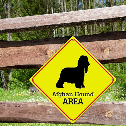 Caution Afghan Hound Crossing XING Tin Sign Afghan Hound Dog Area Warning Street Sign Afghan Hound Novelty Caution Road Sign for Yard Garage Garden Outdoor Porch 12x12in