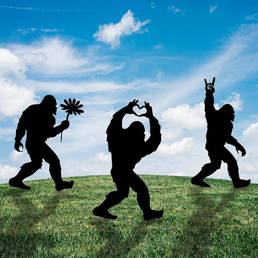 Metal Bigfoot Yard Decor - Standout Sasquatch Outdoor Silhouette – Eye-Catching Metal Bigfoot Garden Stakes, Perfect for Garden, Patio, Lawn Decoration(Set of 3)