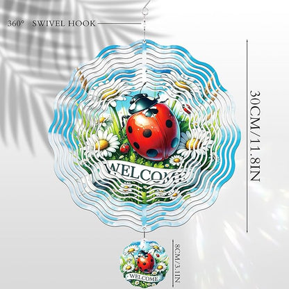 Metal Wind Spinners Outdoor - 3D Ladybug Wind Spinner Flower Yard Decor Kinetic Spinning Hanging Ornaments for Patio Lawn Garden Balcony Chicken Gifts for Women Men Mom Grandma Wife Friends