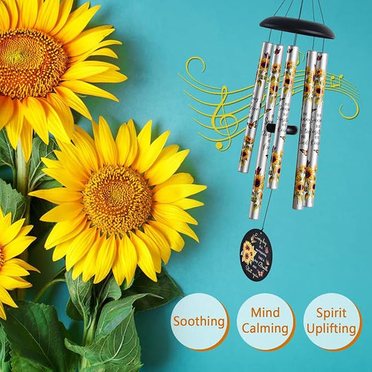 Sunflower Wind Chimes for Outside,Sunshine Gift for Mom,Get Well Soon,Birthday for Women Friends Sister & Coworkers,Thank you,Retirement,Sympathy Gifts Basket,Memorial Wind Chime for loss of Loved One