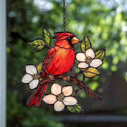 Cardinal Handmade Resin Suncatchers, Artisan Boho Sun Catcher Stained Glass Effect Memorial Window Hanging Garden Decor, Gift for Mother's Day Mom Grandma Wife Women