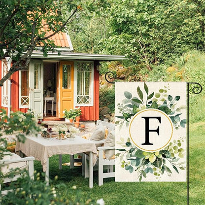 AVOIN colorlife Monogram Letter F Floral Garden Flag 12x18 Inch Double Sided Outside, Family Last Name Initial Yard Outdoor Decoration