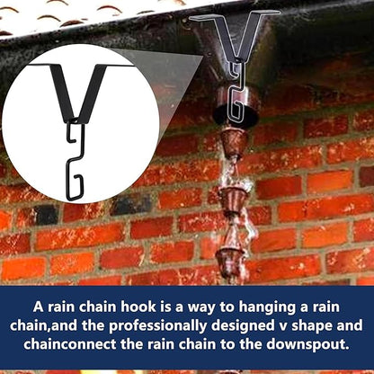 2 Pcs Heavy-Duty V-Shaped Rain Chain Gutter Adapter Clip S-Shaped Hooks Alloy Connector Holder for Rain Chains Adjustable Adapter for Gutter Chain Downspout Painted Hardware Black