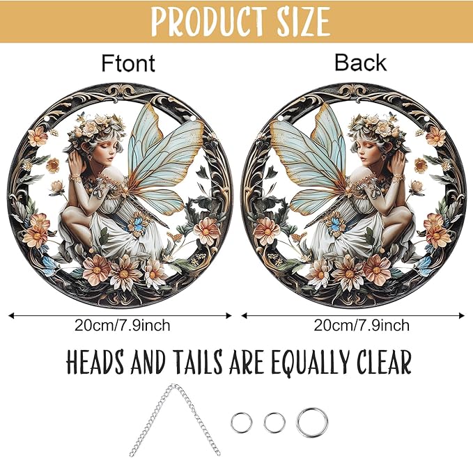 1PC Flower Fairy Acrylic Stained Glass Suncatcher Nature Round Flowers and Girls Suncatcher Hanging Decoration with Metal Chain-SunCatchers for Window Decor Outdoor Garden Decor Gift (B)