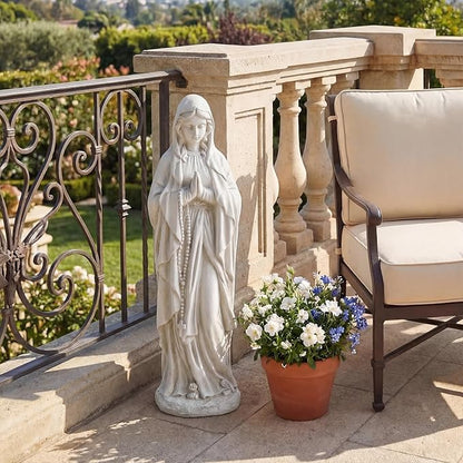 Giantex Virgin Mary Praying Statue 29.5", Blessed Mother Outdoor Religious Statue with Rosary Beads, Weather-Resistant MgO Catholic Yard Decor for Lawn, Patio, Prayer Garden & Memorial, Off White