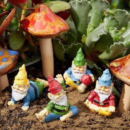 Juvale 4 Pieces Mini Garden Gnomes, Outdoor Statue Set in Funny Poses for Yoga Gifts, Plant Pots Decor (2 in)