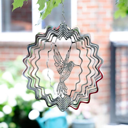 Metal Hummingbird Garden Wind Spinner, 11" Kinetic Hanging Art Sculpture, Tree Patio, Garden Decor Yard Art, Unique Gifts