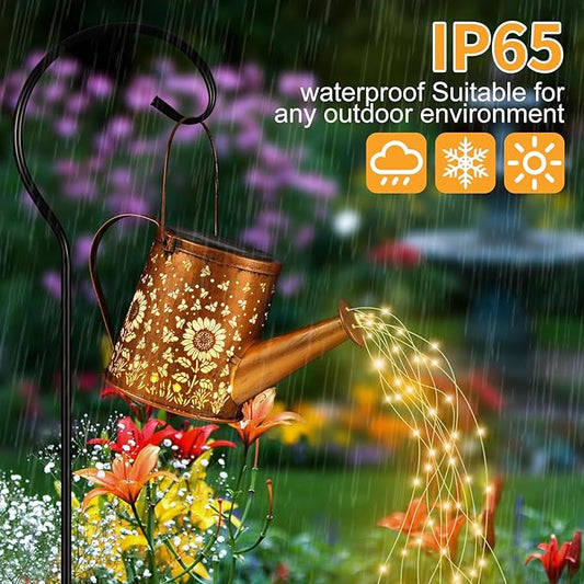 Solar Watering Can Light, Solar Powered Hanging Lantern Landscape Lights, Decorative Garden for Yard Waterproof Garden Decor, Gifts for Mom, Grandma（Sunflower + Bee）