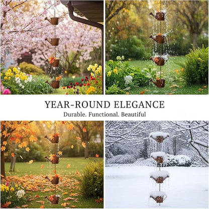 Metal Watering can Rain Chain for Gutters, Rust Resistant Outdoor Rain Catcher, Perfect for Heavy Rain, Indoor/Outdoor Decoration, Dark Bronze Finish