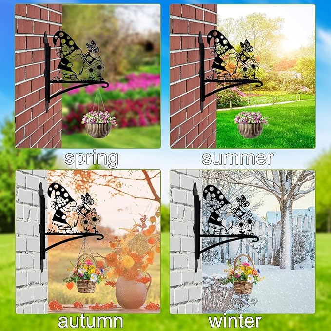 Rngmsi Gnome Plant Hangers Outdoor, Metal Wall Mounted Hanging Plant Bracket Outside, Flower Pot Bird Feeder Wind Chimes Hangers Decorations