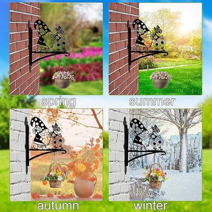 Rngmsi Gnome Plant Hangers Outdoor, Metal Wall Mounted Hanging Plant Bracket Outside, Flower Pot Bird Feeder Wind Chimes Hangers Decorations