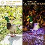 Solar Ducks Outdoor Statue, Hand-Painted Iron Mallard Duck Sculpture, 9.8 x 11.22 Inches Garden Yard Lawn Art Decor for Indoor Outdoor Home Patio Decor Accent