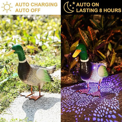 Solar Ducks Outdoor Statue, Hand-Painted Iron Mallard Duck Sculpture, 9.8 x 11.22 Inches Garden Yard Lawn Art Decor for Indoor Outdoor Home Patio Decor Accent