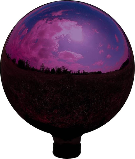 Sunnydaze 10-Inch Gazing Ball for Garden - Glass Gazing Globe with Mirrored Stainless Steel Finish - Merlot