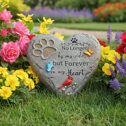Dog Memorial Stone with Paw Print, Cardinal & Butterfly Pet Loss Sympathy Gift 10 inch, Pet Grave Markers Dog Bereavement Gifts Heart-Shaped Doggy Passing Away Gifts