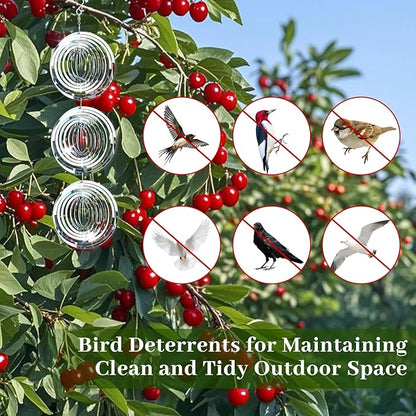 Bird Deterren for Outside Patio, High Reflective Round Bird Scare Devices Wind Spinners Outdoor Decor, 3D Mirror Bird Reflectors to Keep Swallows Sparrow Away Garden Porch Pool Windows