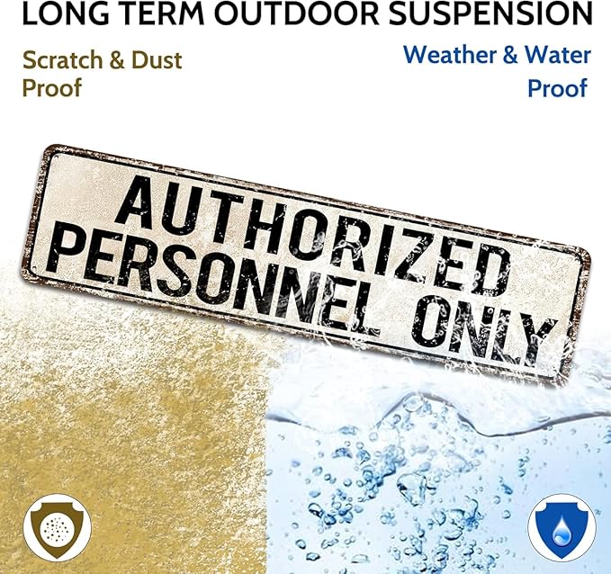 Standard Authorized Personnel Only Door/Wall Sign, Sign for Door, Ensures Public Do Not Enter Restricted Areas - Private Access/Authorized Personnel Only, 4x16 Inch Tin Sign