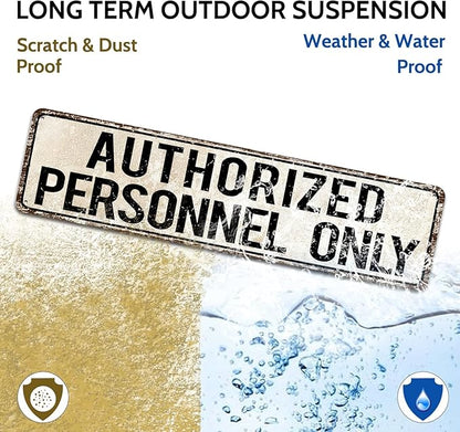 Standard Authorized Personnel Only Door/Wall Sign, Sign for Door, Ensures Public Do Not Enter Restricted Areas - Private Access/Authorized Personnel Only, 4x16 Inch Tin Sign