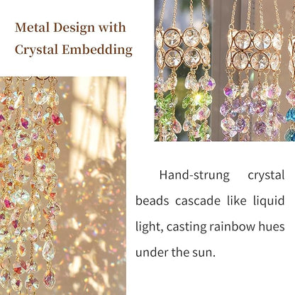 Hanging Window Garden Crystal Sun Catcher, Gold-Plated Sun Catcher for Indoor and Outdoor Decoration, Light Catcher, Party Crystals (Blue)