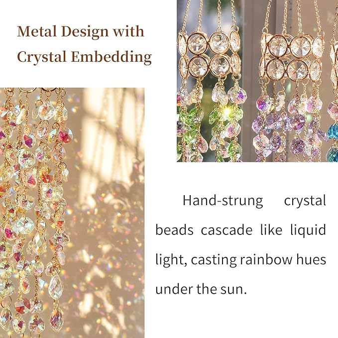 Hanging Window Garden Crystal Sun Catcher, Gold-Plated Sun Catcher for Indoor and Outdoor Decoration, Light Catcher, Party Crystals (Golden)