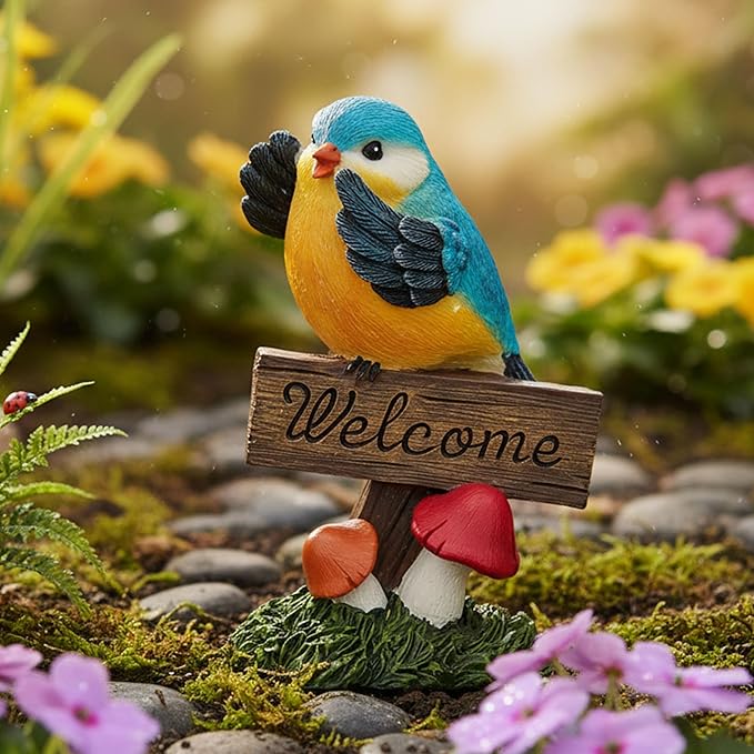 Bird Decor for Garden Statues,Bird Figurines Welcome Sign for Outdoor Decorations,Birds Decorative Outdoor Statue for Garden Patio Yard Lawn Home Shelf Decor,Gardening Gifts for Birds Lovers Women