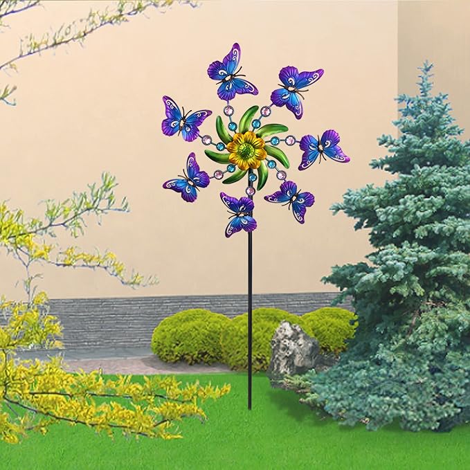 COOZZYHOUR 39" Butterfly Wind Spinner for Yard and Garden Stake,Outdoor Metal Windmill,Single Direction Wind Sculptures, Kinetic Windmills for Garden Decorations.