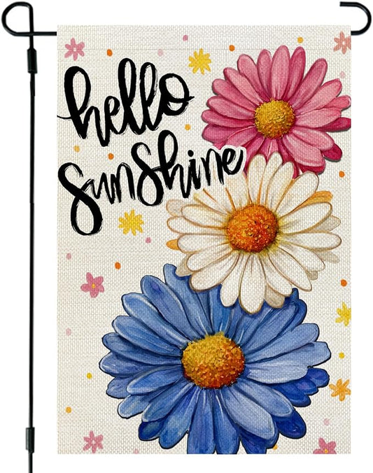 CROWNED BEAUTY Spring Garden Flag Daisy Welcome 12x18 Inch Double Sided Small Seasonal Holiday Floral Farmhouse Decoration for Outdoor Lawn Yard