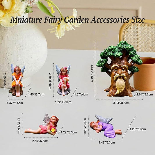 Fairy Garden Accessories Set 5 Pcs, Miniature Fairies and Tree Spirit Figurines, Resin Fairy Garden Statues for Outdoor Yard Decor, Terrarium, Micro Landscape & Plant Pots