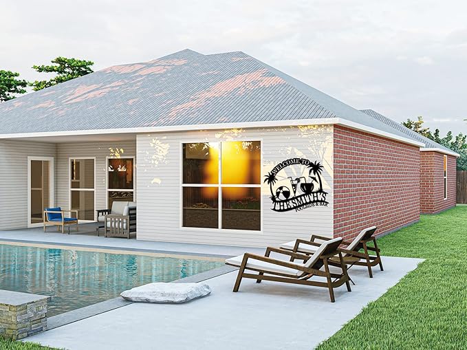 Metal Pool Sign, Personalized Family Pool Sign,Poolside Paradise Sign, Backyard Patio Sign,Swimming Metal Sign, Last Name Pool Sign, Pool Signs and Decor Outdoor, Custom Pool Sign(E)