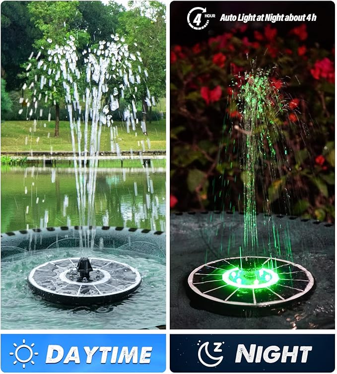 Yzert Solar Fountain Glass Panel with 2200 mah Battery, 3.5W Floating Solar Water Fountain with 4 Fixed Rods, Solar Pump for Bird Bath, Garden, Pond, Pool, Outdoor (White Panel Colorful Lights)
