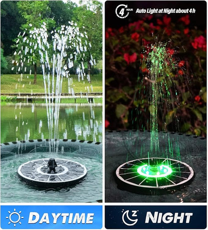 Yzert Solar Fountain Glass Panel with 2200 mah Battery, 3.5W Floating Solar Water Fountain with 4 Fixed Rods, Solar Pump for Bird Bath, Garden, Pond, Pool, Outdoor (White Panel Colorful Lights)