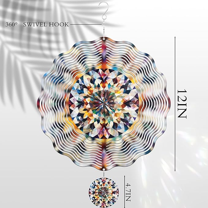 Hanging Wind Spinners Outdoor - 3D Metal Kaleidoscope Kinetic Spinning Decor for Garden Yard Patio Porch Indoor Outside Art Ornaments Christmas Decoration Birthday Gifts for Women Mom Wife