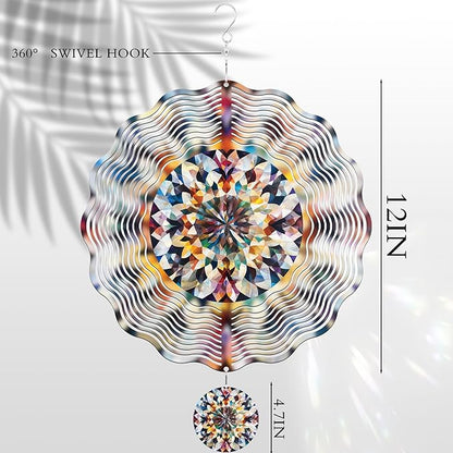 Hanging Wind Spinners Outdoor - 3D Metal Kaleidoscope Kinetic Spinning Decor for Garden Yard Patio Porch Indoor Outside Art Ornaments Christmas Decoration Birthday Gifts for Women Mom Wife