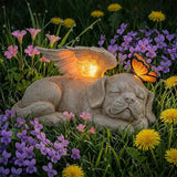WONDER GARDEN Sleeping Dog Angel Statue with Solar Light - Pet Memorial Stone, in Memory of Dog, Marker Tribute Statues, Resin Guardian Angels, Bereavement Gift
