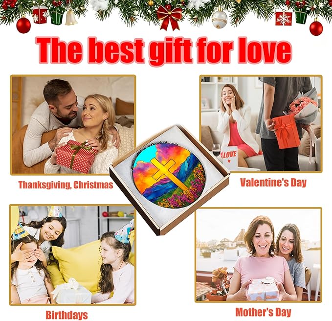 7.88'' Glass Window Hanging, Colorful Cross Sun Catchers Glass Panel for Window, Christian Evening Glow Suncatcher Decor with Hook Chain for Mother's Day Birthday for Women, Men, Wife, Aunt, and Mom